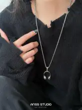 ANSS 音楽イヤフォンペンダント付きロングネックレス【ユニセックス・ヴィンテージ風・カジュアル】