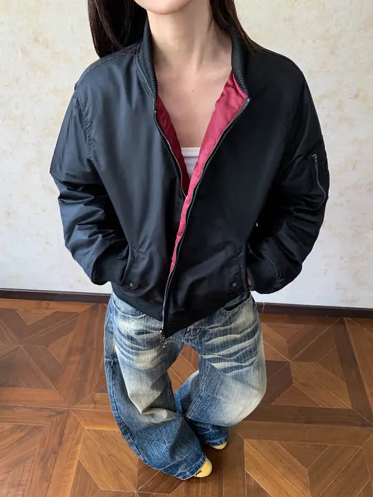 リバーシブルデザインのショートコットンジャケット【ユニセックス・シンプル・通勤用】