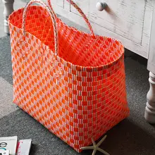 Kens 手編みの大容量ショッピングバスケット【収納洗濯物用・ハンドル付き・プラスチック製】