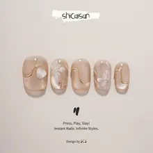 プレスネイル ハンドメイド ショート 上品 クリ  ア 立体フラワー パール