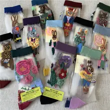 SocksAppeal 夏用 超薄透明 ガラスシルク カートゥーン柄 中筒ソックス【涼感・フランス風】