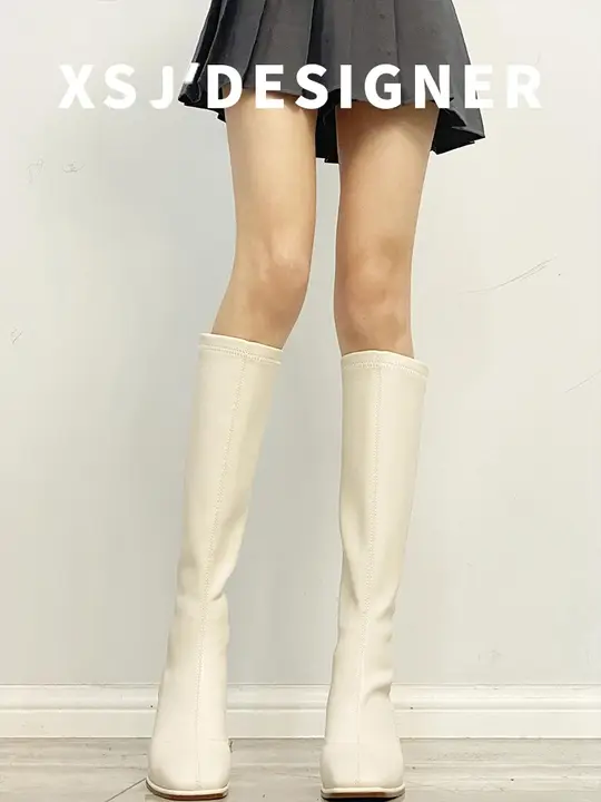 秋冬用 本革製 太ヒールロングブーツ【膝上・伸縮性のある柔らかいレザー・スリムデザイン】