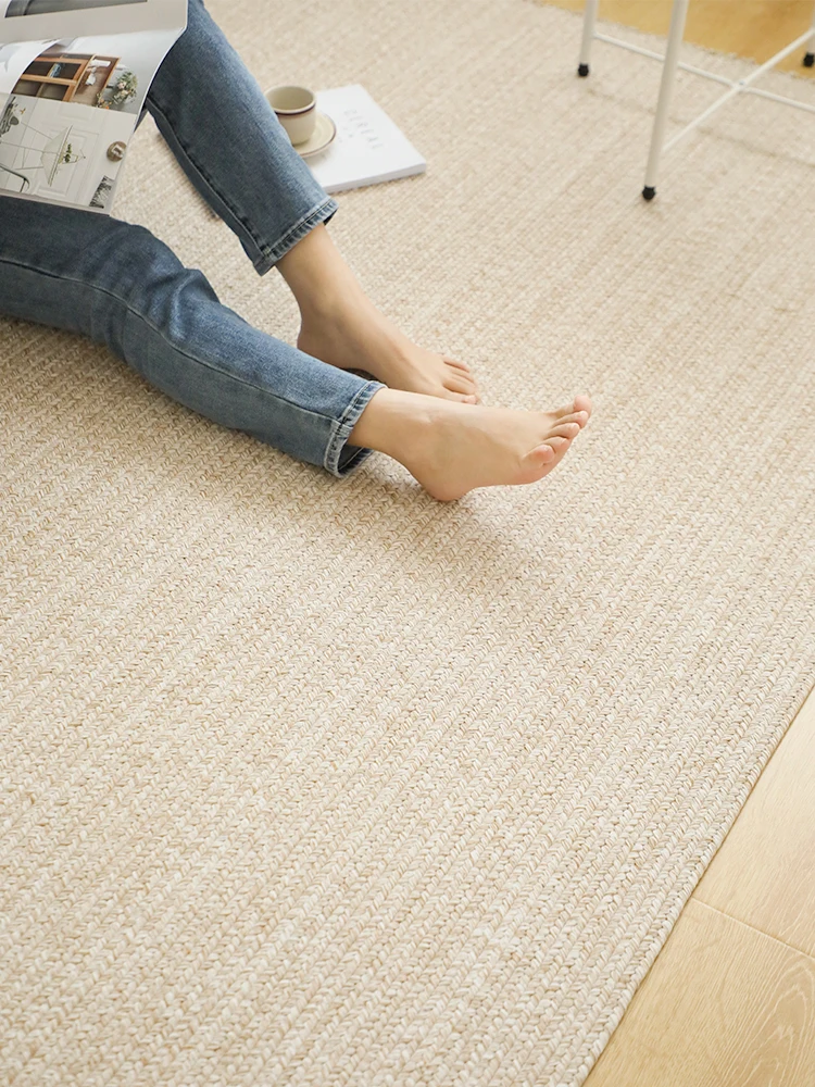 手作りコットンリネン混紡織物 北欧風 シンプル正方形ラグ 90CM×150CM ミックスカラーコーヒーホワイト
