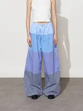 グラデーションチェック柄切替長パンツ