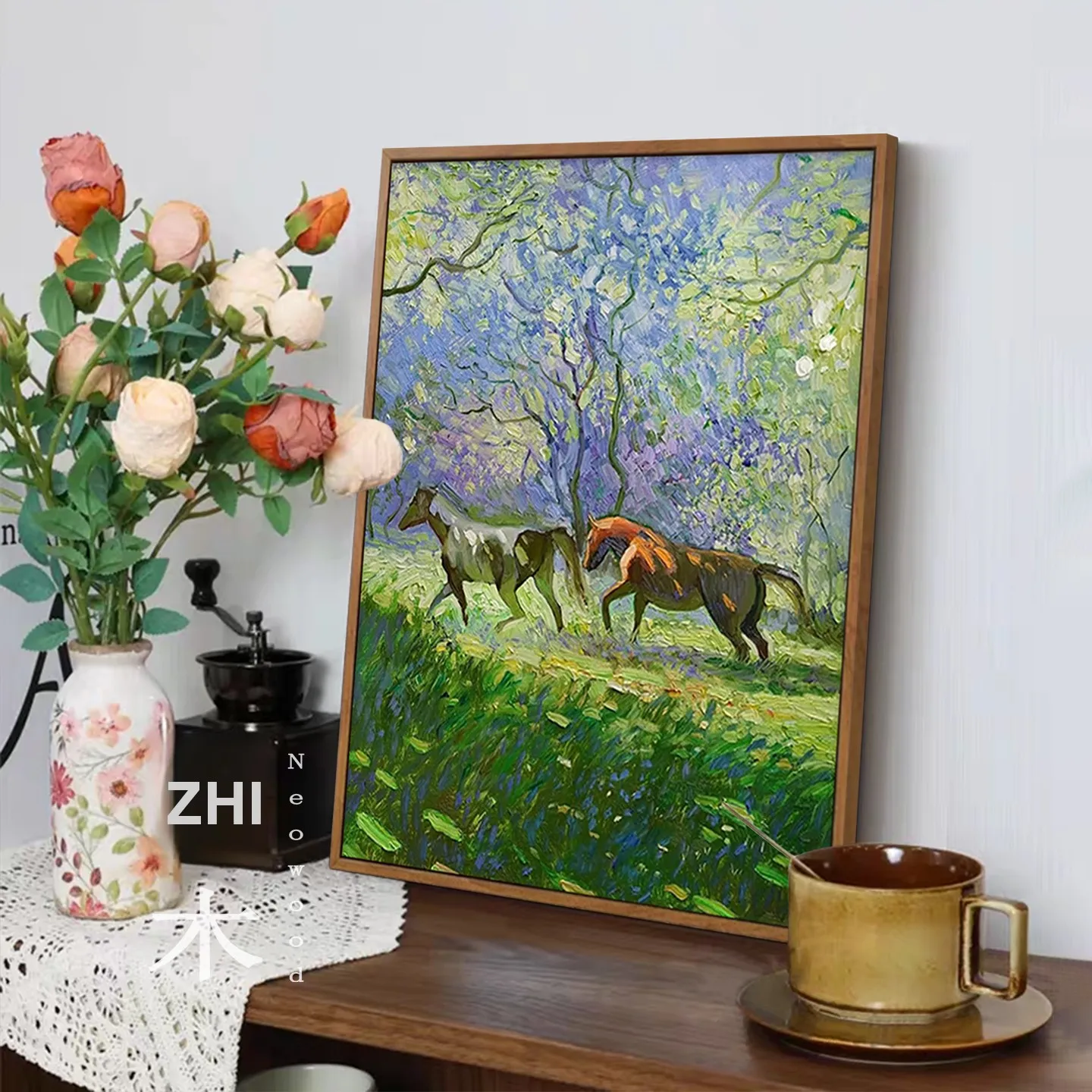 純手描きの新中式リビングルーム装飾油彩画【南洋風デザイン】：4.5畳インテリアの色合いと空間バランスを実現