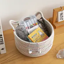 化粧品用デスク収納ボックス【手編み・コットンワイヤー製・ブラシ・リップ・雑貨収納に最適】