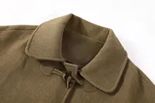 学院風の牛角ボタン付きカシミヤコート【秋冬用・高級感・ウール風】（セットアップ対応）