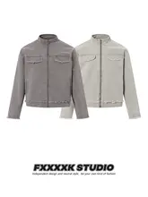 ヴィンテージアメリカンスタイルの洗い加工バンドカラー工装ジャケット【男性用・ディデザイン】