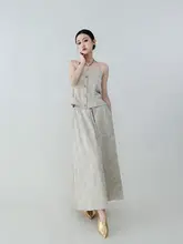 新中式デザインの涼感三点コーディネート【チューブトップ・半袖ジャケット・ハイウエストスカート】（セットアップ対応）