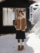 黒色アクリルファー付きフリルデザインAラインスカート【秋冬用・女性用】