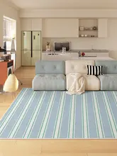 青いストライプのリビングルームカーペット【軽やかな高級感・洗えるタイプ・寝室用】