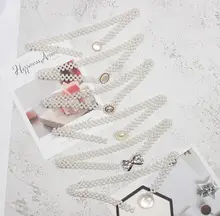 パールと水晶装飾のウエストベルト付きドレス【エラスティック・金具付き】