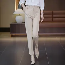 高級感あるウエスト高めのスーツパンツ【女性用・ブラック・9分丈・スリムデザイン】