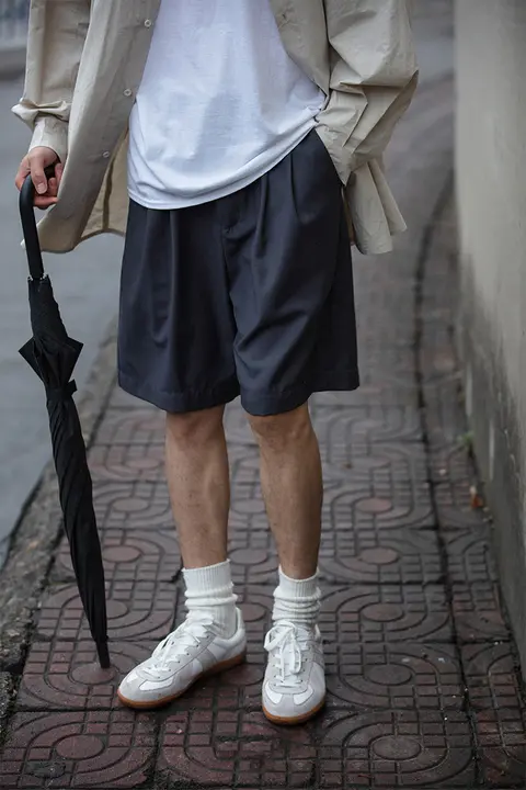 黒灰色 ドレープ ゆったり スーツ ショートパンツ メンズ 日本風 cityboy ワークスタイル 5分 カジュアルパンツ