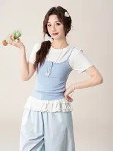 フリル付き半袖Tシャツ【レディース・タンクトップ・夏用・スリムフィット】（セットアップ対応）