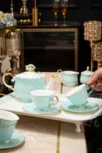 高級感あるボーンチャイナ製コーヒーカップセット【シンプルでお洒落な陶器・花茶カップ・茶皿・ポット付き・家庭用】
