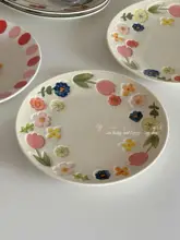 田園風 花柄プリント 陶器浅皿【家庭用・釉下彩・フルーツプレート】