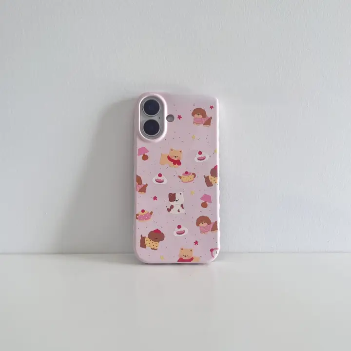カートゥーンデザインの可愛い犬柄iPhoneケース【冬のパーティー向け・全周保護・柔らかい素材】