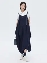 麻とテンセル混紡のストラップワンピース【夏用・プリーツ・アシンメトリー・ノースリーブ】