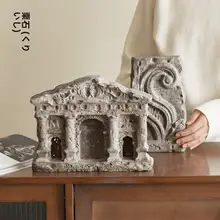 古代ローマ風洞石建築の彫刻置物【侘び寂びのインテリアアート】