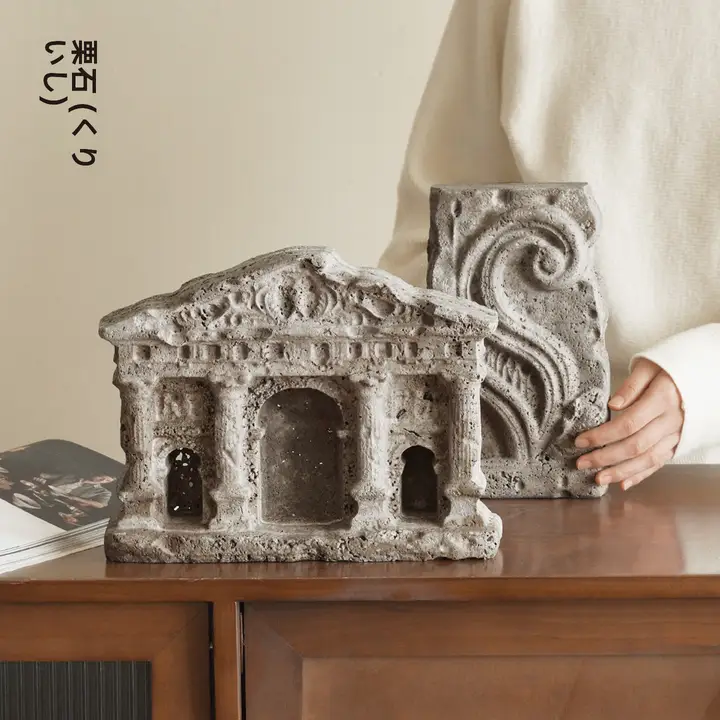 古代ローマ風洞石建築の彫刻置物【侘び寂びのインテリアアート】