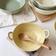 高級感ある陶器製ダブルハンドボウル【スープ・サラダ・麺用・家庭用食器】