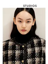 黒金ツイード風 クラシックラウンドネックショートコート【春用・女性用】