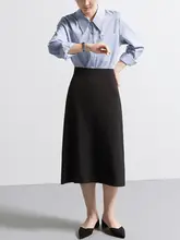 CHICBLISS サテンブルーシャツ【レディース・長袖・オフィスカジュアル・尖った襟】