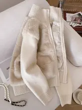 冬季用ニットとファーの切り替えショートコート【ジッパー付き・上品デザイン・保温】