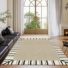 フレンチスタイル 中古風リビングカーペット【防水 防汚 防滑・クリームカラー・ソファ・テーブル用】