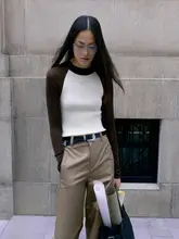 極上の柔らかさのウール混美式クルーネックニットトップス【フィット感・ラグランスリーブ】