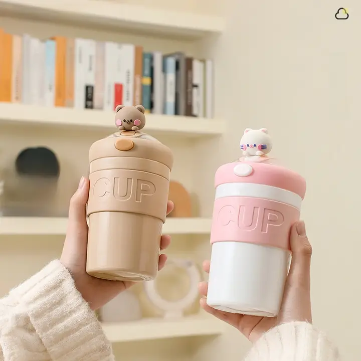 かわいいデザインのガラス製ストロー付きマイボトル【持ち運び便利・大容量】