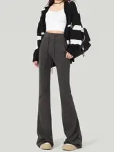 加絨のハイウエスト微フレアカジュアルパンツ【フィット感抜群・女性用・秋冬用】