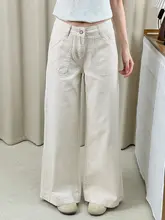 浅い杏色の天絲涼感ワイドレッグデニムパンツ【ハイウエスト・カジュアル・ストレート】