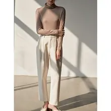 LIMONN レディース ハイウエスト スリムフィット テーパードパンツ【厚手・秋冬用・9分丈】
