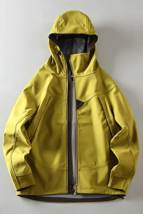 春用 アウトドア 防風 防水加工 男性用 フード付き ソフトシェルジャケット