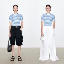 ストライプ柄クルーネック短袖Tシャツ【高品質・伸縮性素材・カジュアル】
