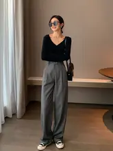 グレーのストレートパンツ【高腰・落ち感・ゆったり・カジュアル・ワイドレッグ】