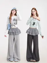 チェック柄のパンツ【秋冬用・ワイドレッグ・美脚効果】（セットアップ対応）