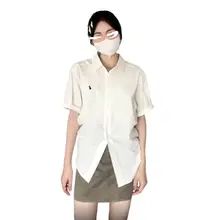 学院風 ポロ襟 白い短袖シャツ【ゆったりデザイン・女性用】