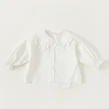 女の子用春秋シャツ【フリルカラー・長袖・コットン製・甘いデザイン】