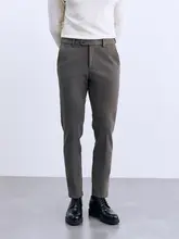 ビジネスカジュアル グレー メンズウールパンツ【抗皺・厚手・ストレートレッグ】