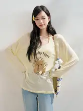 小犬プリントの長袖カーディガンTシャツ【感・万能デザイン】（セットアップ対応）