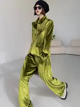 上品なサテン仕立てのワイドレッグパンツ【通勤・スタイル・スリム効果】
