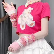 可愛い夏用ピンク色ロリータスタイル手袋【UVカット・Y2Kデザイン】