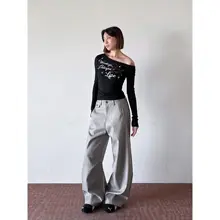 スラックス ユニセックス ストライプ ワイド ストレート カーブド きれいめ ビッグシルエット アメカジ ヴィンテージ 「POJNN」