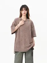 Tシャツ トップス ユニセックス 半袖 タイダイ カラフル刺繍 オーバーサイズ 厚手 ウォッシュ加工 アメリカン風 きれいめ 夏