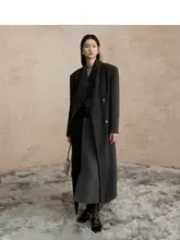 高級感ある黒の西装風ロングコート【フィット・冬用】