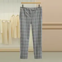 通勤スタイルに最適！チェック柄ストレートパンツ【スリムフィット・カジュアル・九分丈】