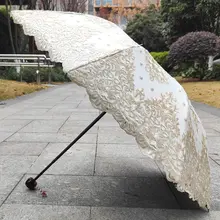 高級レース刺繍日傘【ゴールド・UVカット・晴雨兼用・2重構造】